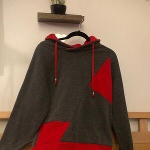 Grey Unisex Hoodie with Red Lining and Accent